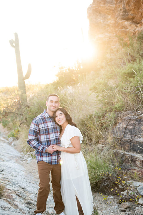 Tucson natural light engagement session with golden glow